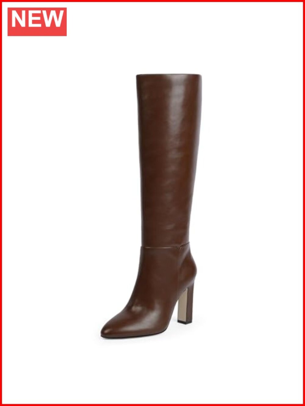Knee High Boots Almond Toe Chunky Block High Heel Faux Leather